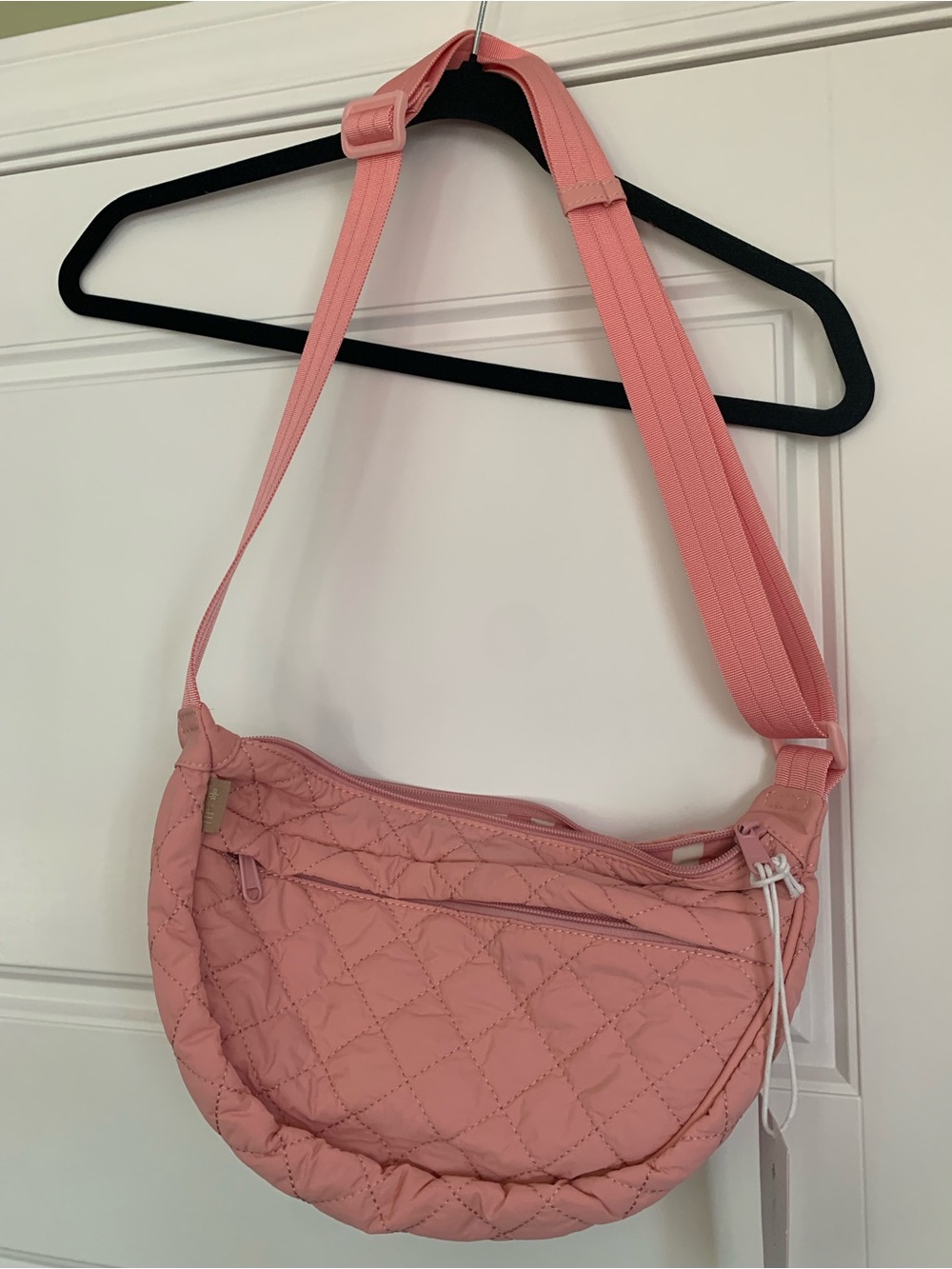 Quilted Pink Crossbody Bag with Adjustable Strap